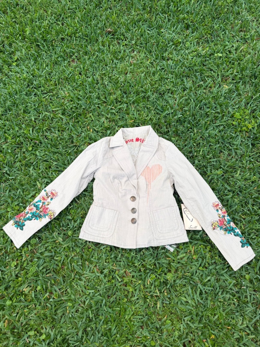 Love Stitch Vintage Boho Embroidered Cotton Blend Blazer Jacket Small NWT Floral - Picture 2 of 10
